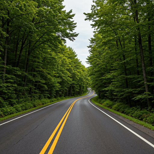 Winding road through forest near Lake Michigan